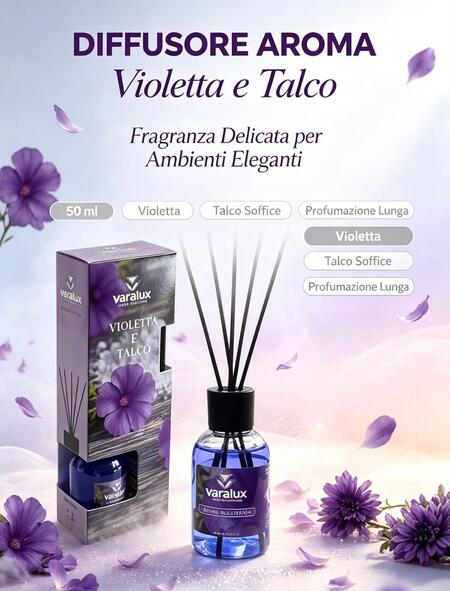 Varalux Diffusore aroma Violetta e Talco da 50 Ml [Quantità minima 12 pezzi]