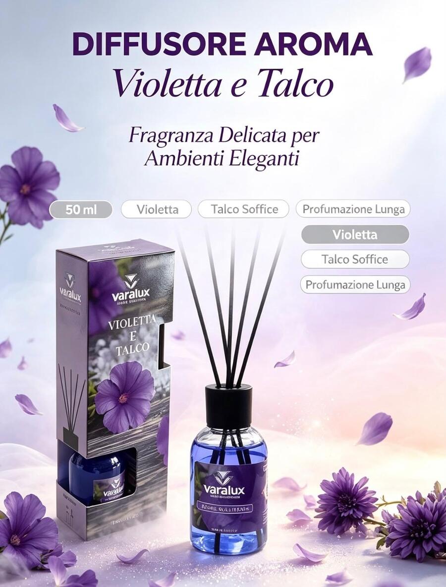 Varalux Diffusore aroma Violetta e Talco da 50 Ml [Quantità minima 12 pezzi]