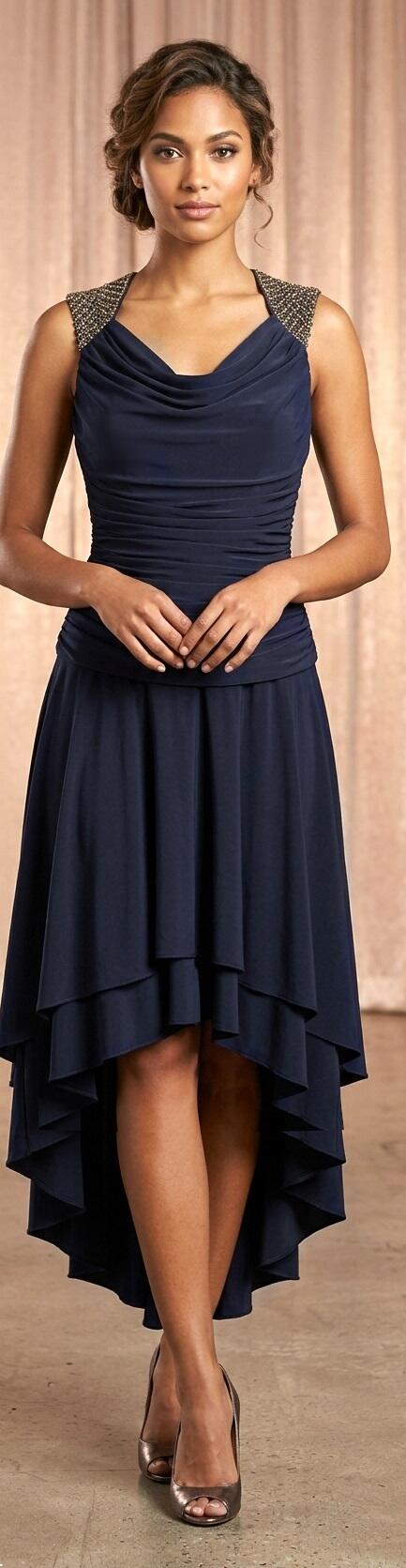1026 Abito corto davanti in jersey lycrata colore dark blue con strass nelle spalline