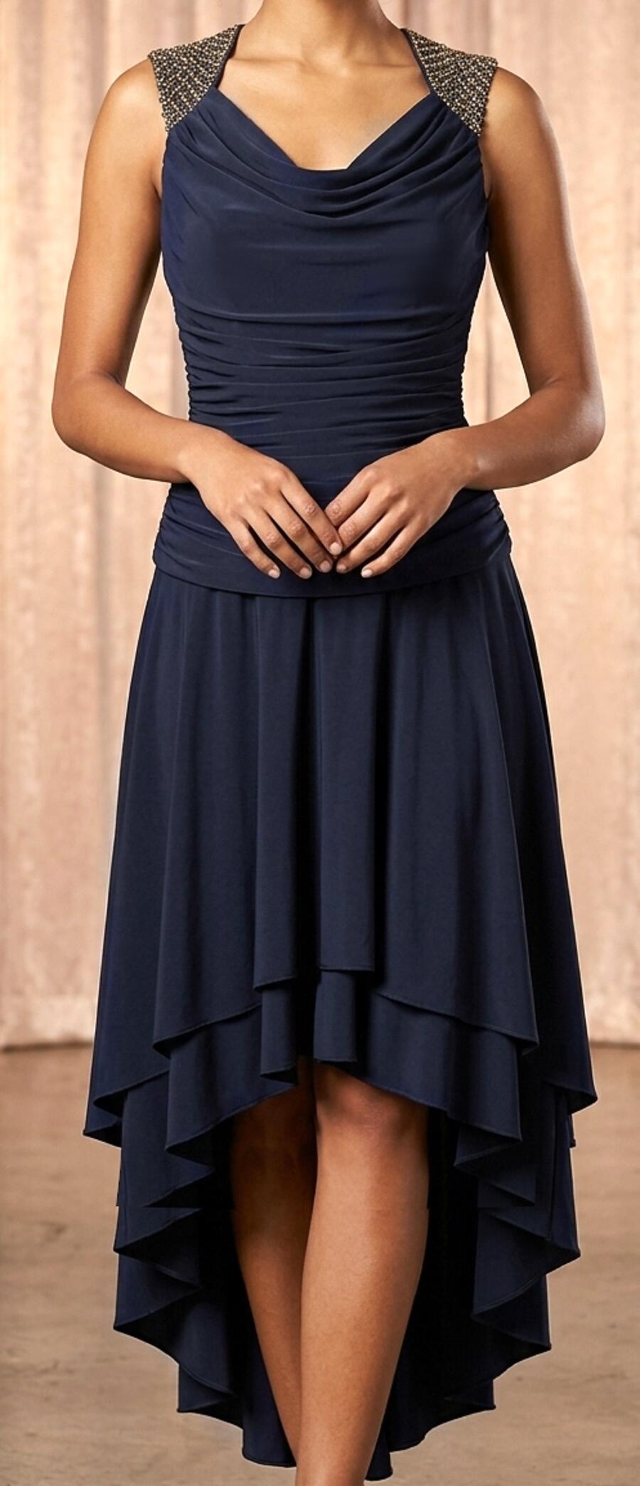 1026 Abito corto davanti in jersey lycrata colore dark blue con strass nelle spalline