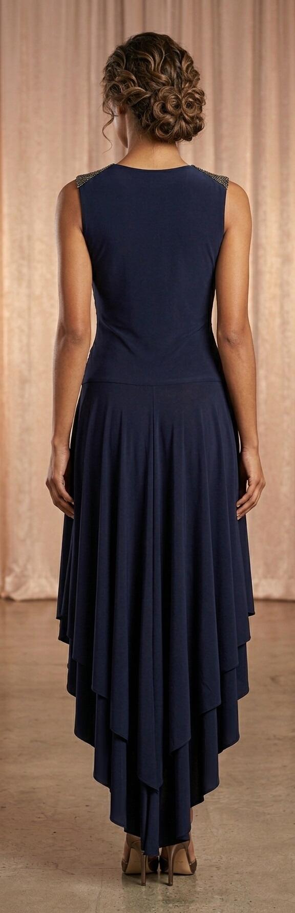 1026 Abito corto davanti in jersey lycrata colore dark blue con strass nelle spalline