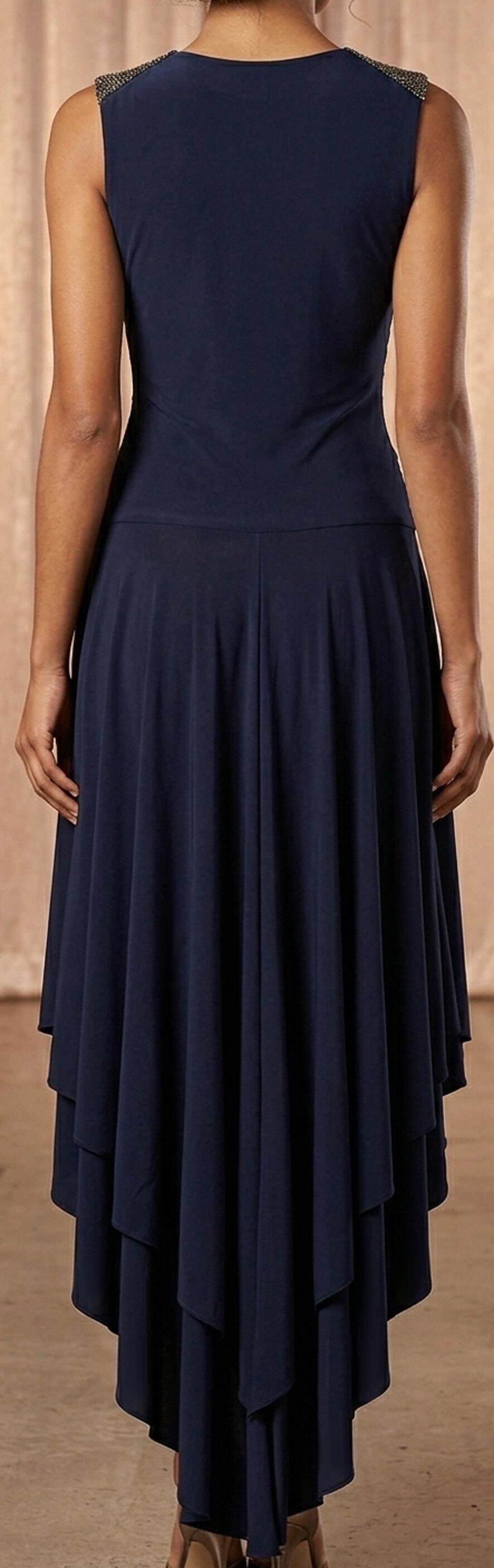1026 Abito corto davanti in jersey lycrata colore dark blue con strass nelle spalline