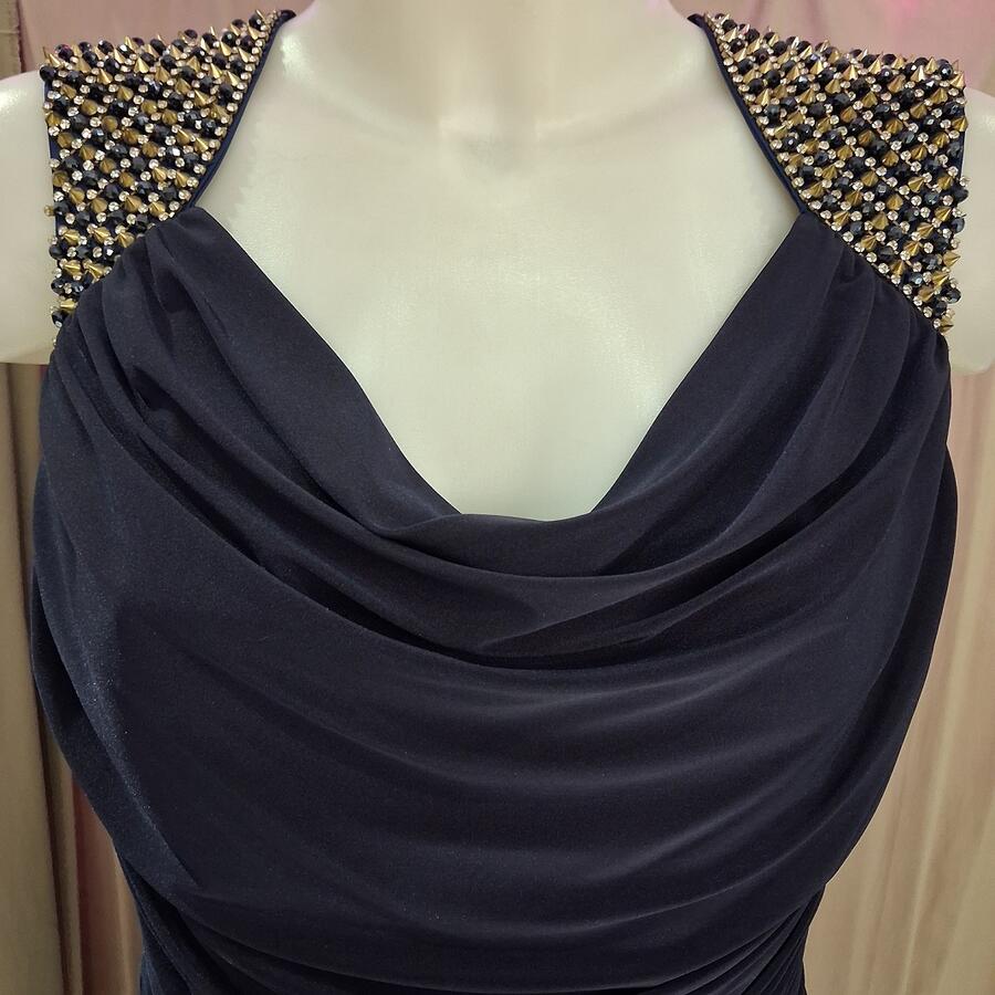 1026 Abito corto davanti in jersey lycrata colore dark blue con strass nelle spalline