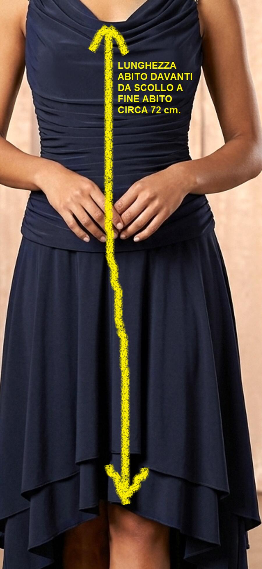 1026 Abito corto davanti in jersey lycrata colore dark blue con strass nelle spalline
