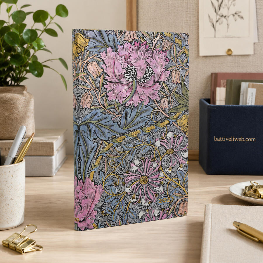 Agenda Giornaliera 2027 "Morris Caprifoglio Rosa" Mini – 9,5 × 14 cm PAPERBLANKS