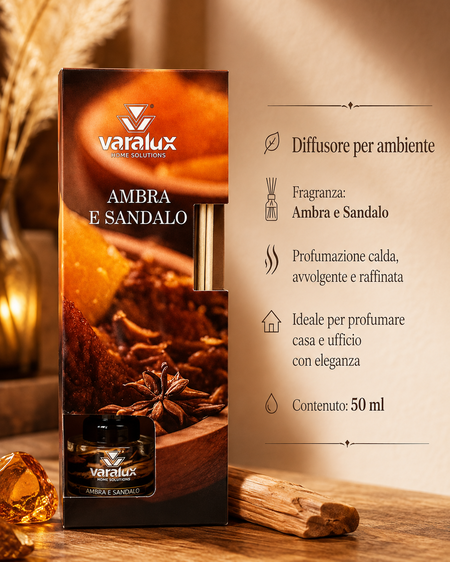 Varalux Diffusore aroma Ambra e Sandalo da 50 Ml [Quantità minima 12 pezzi]