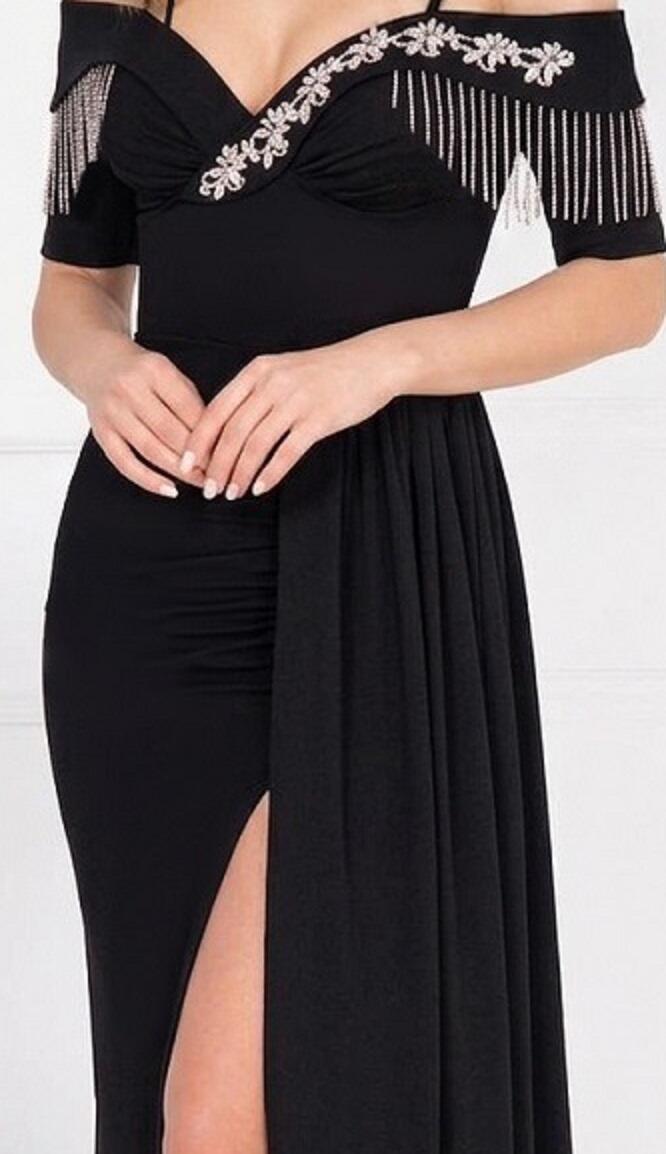 0982 Dress with slit and side panel with open sweetheart neckline