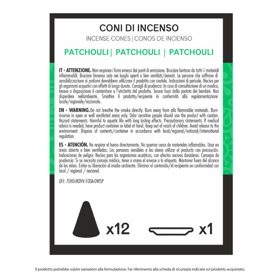 IRGE CONO INCENSO 12 PEZZI PATCHOULI 