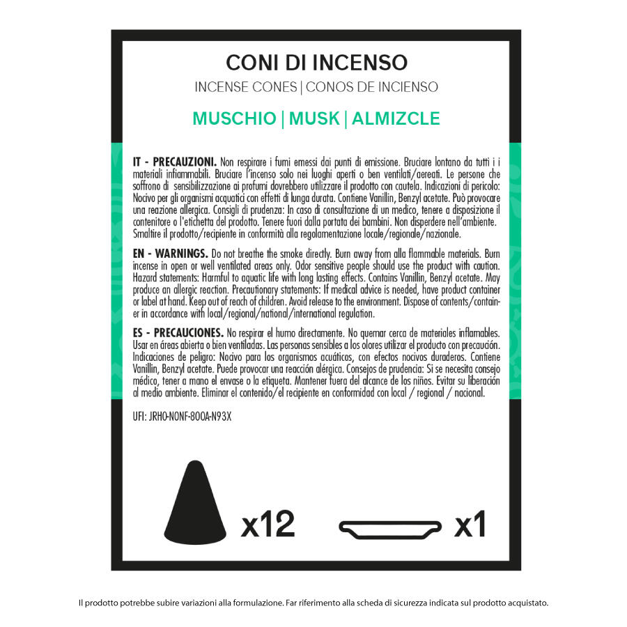 IRGE CONO INCENSO 12 PEZZI MUSCHIO 