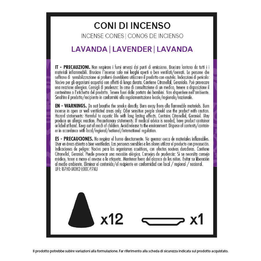 IRGE CONO INCENSO 12 PEZZI LAVANDA