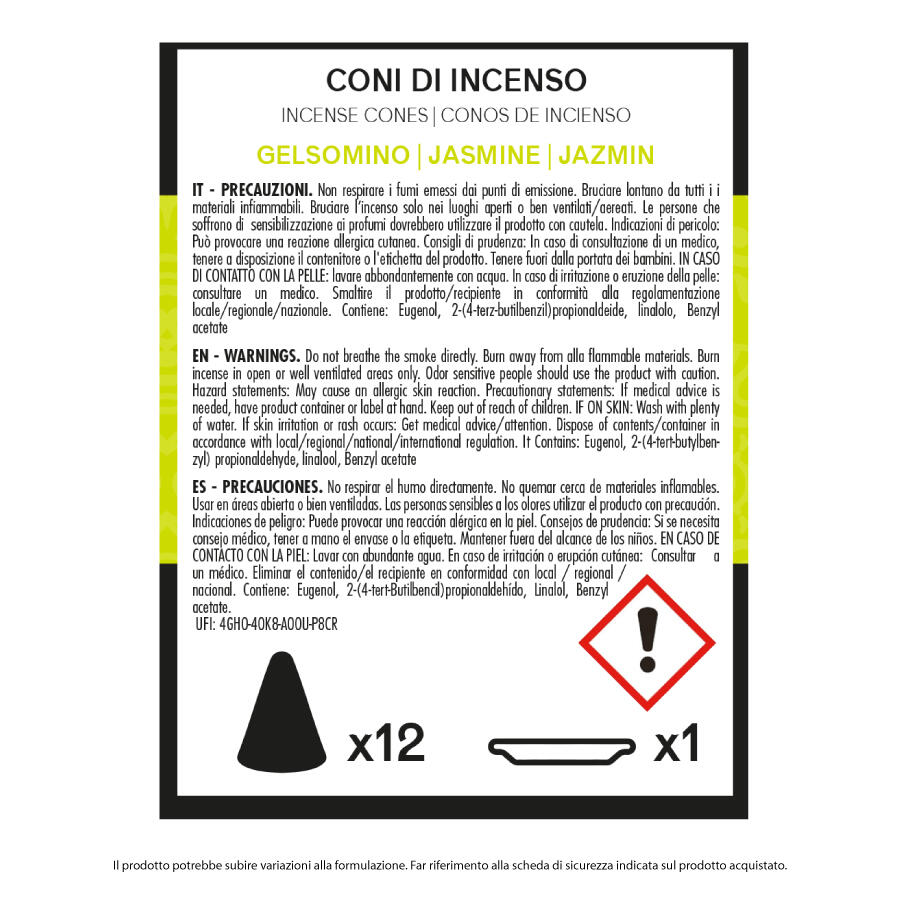 IRGE CONO INCENSO 12 PEZZI GELSOMINO