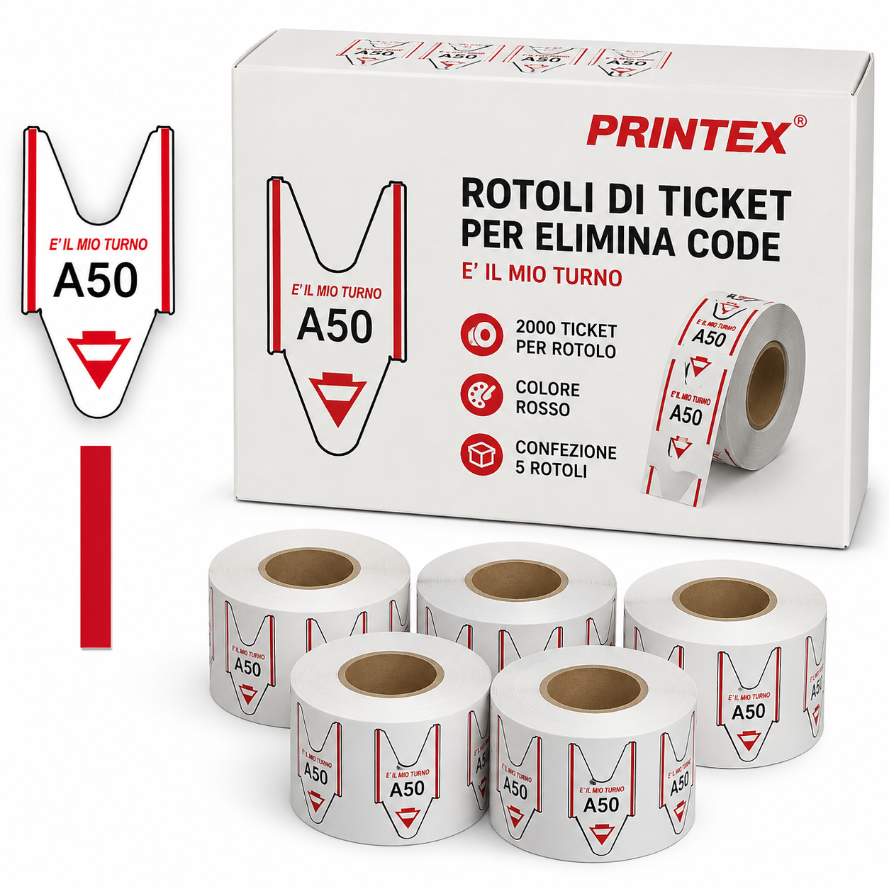 Rotolo 2000 Tickets Numerati Elimina Code PRINTEX - conf. 5 pz