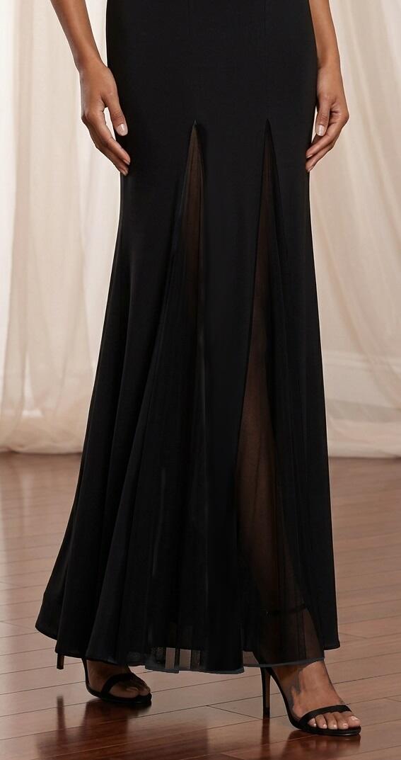 1032 Abito in jersey elastico con geroglifici argento e 2 spacchi in tulle