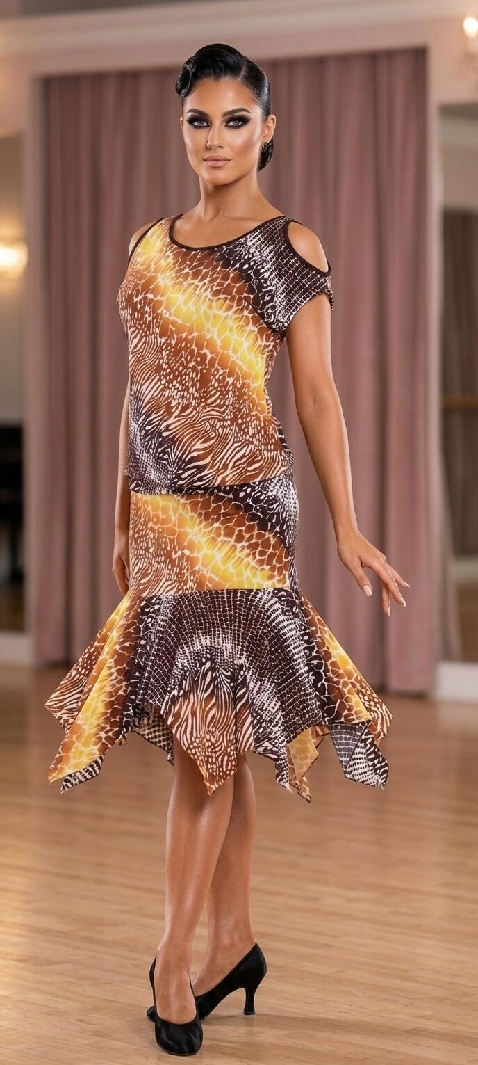 Animal print blouse dress with pointed ends 4-0168