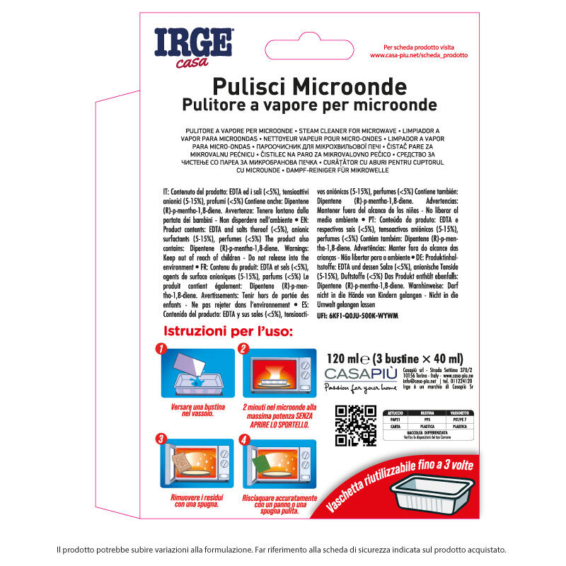 IRGE PULISCI MICRONDE A VAPORE 1 IN 1 3 BUSTINE 