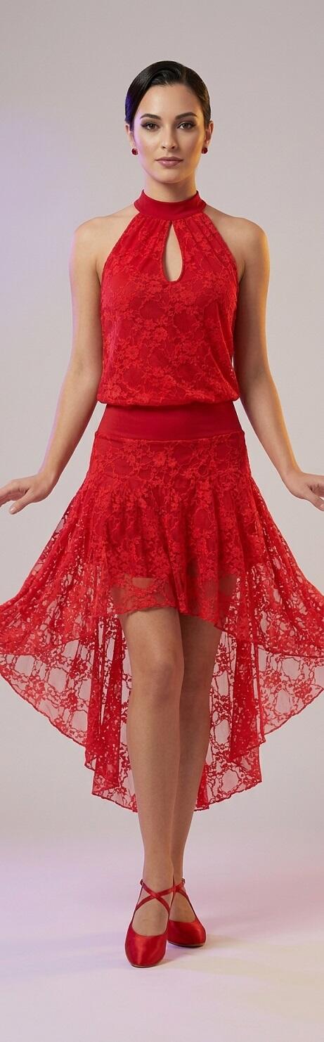 Lace and stretch jersey blouse dress with a train at the back 4-0169