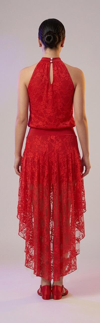 Lace and stretch jersey blouse dress with a train at the back 4-0169