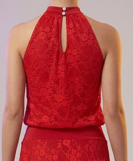 Lace and stretch jersey blouse dress with a train at the back 4-0169