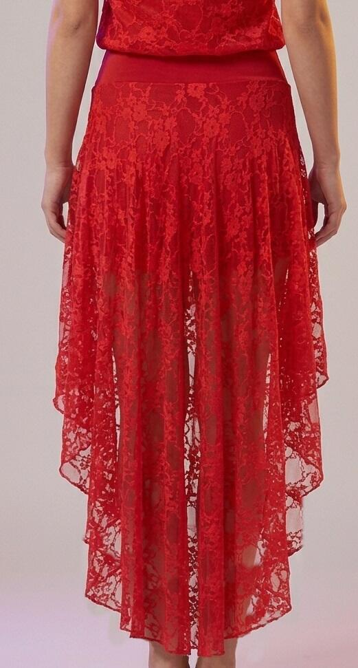 Lace and stretch jersey blouse dress with a train at the back 4-0169