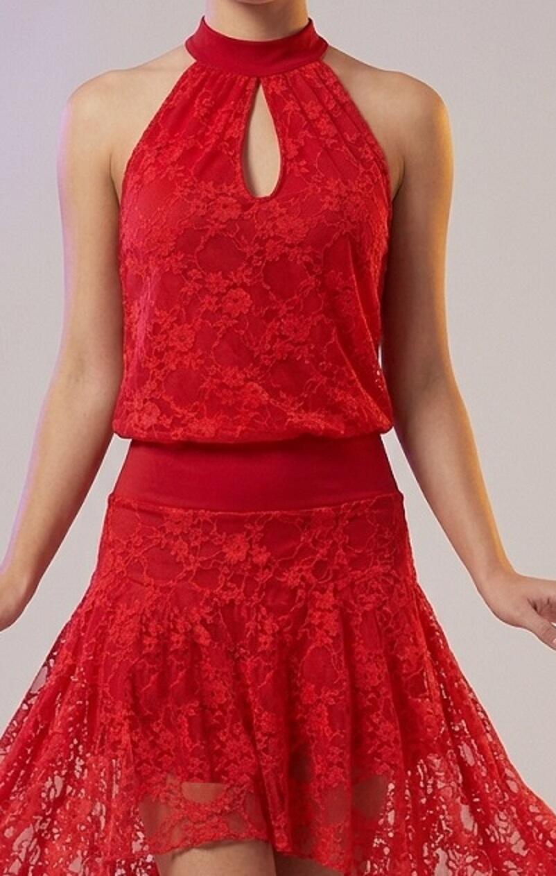 Lace and stretch jersey blouse dress with a train at the back 4-0169