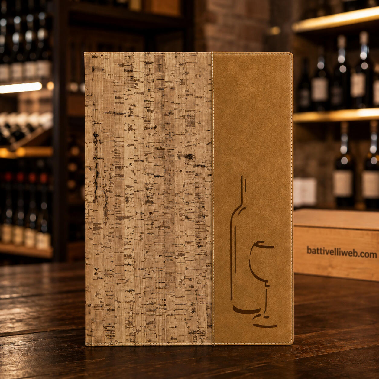 Carta dei Vini A4 DESIGN in Sughero con Inserto Doppio SECURIT