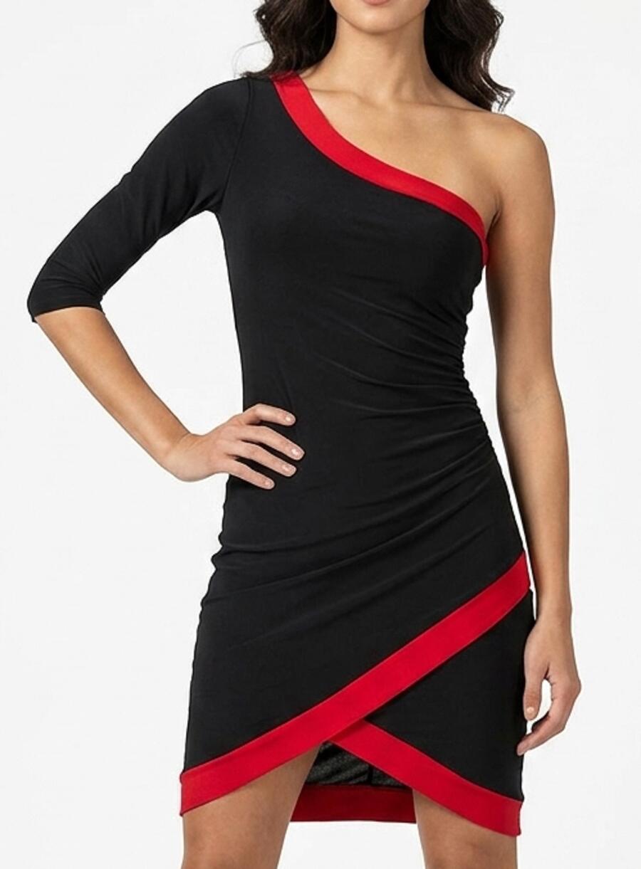 SHOULDER DRESS jersey BLACK WITH RED PROFILES ON 4-0066D