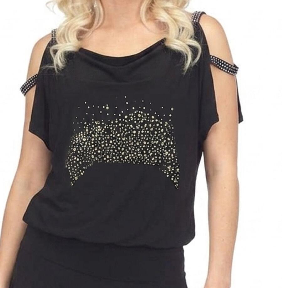 ABITO IN MAGLINA CON STRASS SULLE BRACCIA ELASTICO IN VITA CON PUNTE IRREGOLARI 4-0024