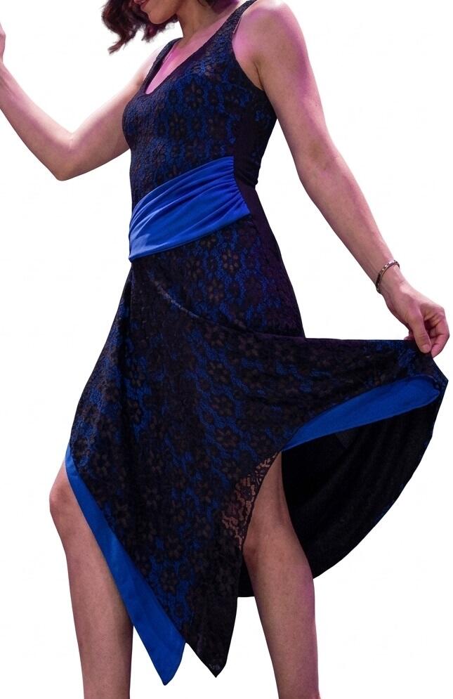 ABITO DA BALLO CON PIZZO NERO E FONDO BLU ELETTRICO 4-0016