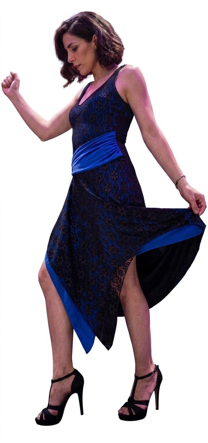ABITO DA BALLO CON PIZZO NERO E FONDO BLU ELETTRICO 4-0016