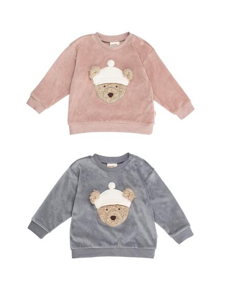 Maglione in velluto di cotone biologico con teddy ricamato – GOTS