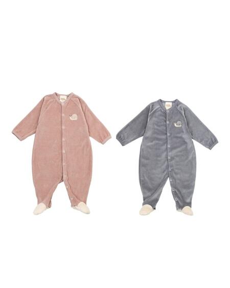 Tutina in velluto di cotone biologico con lumaca ricamata – GOTS