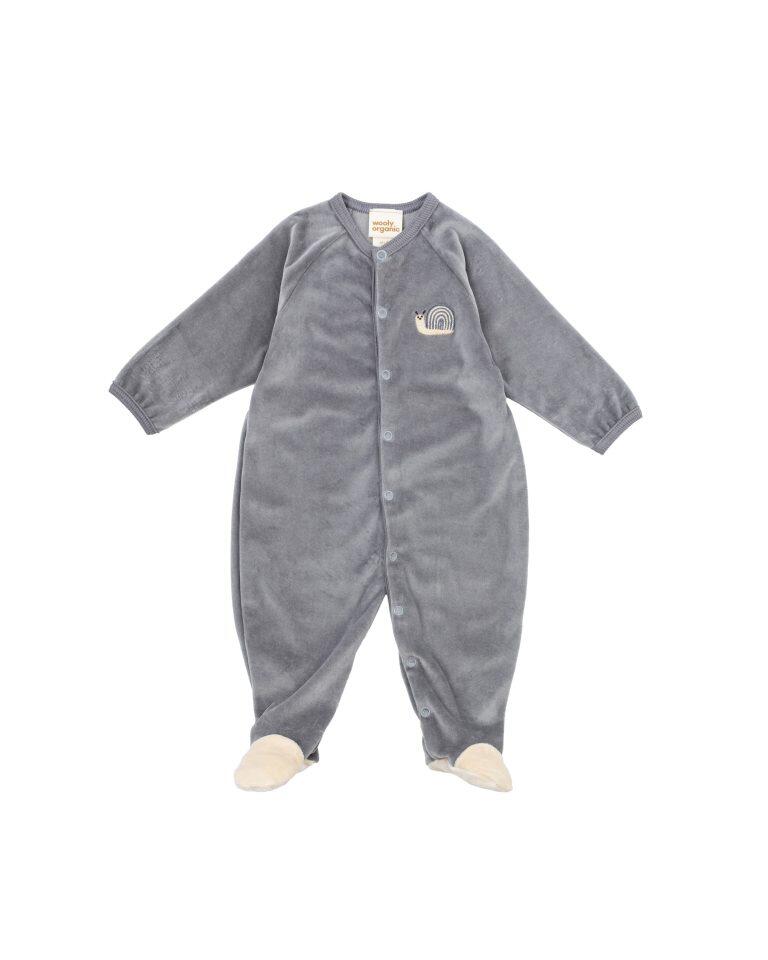 Tutina in velluto di cotone biologico con lumaca ricamata – GOTS