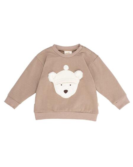 Maglione in tessuto felpato con teddy ricamato – Taupe (GOTS)