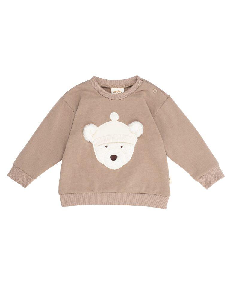 Maglione in tessuto felpato con teddy ricamato – Taupe (GOTS)