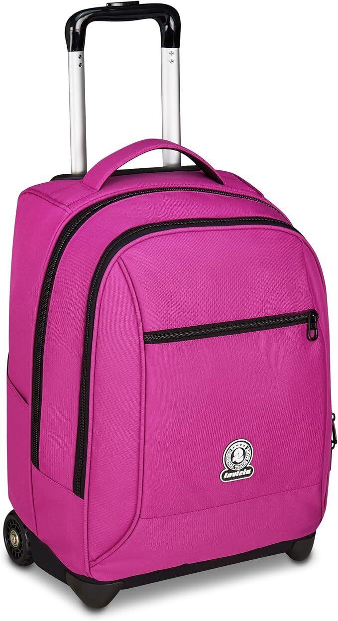 Invicta Trolley Scuola Fisso New Benin Solid, Fucsia, 2 in 1, Doppio Uso, Trolley e Zaino, Zaino Scuola Viaggio, Ragazzo e Ragazza