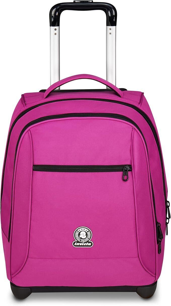 Invicta Trolley Scuola Fisso New Benin Solid, Fucsia, 2 in 1, Doppio Uso, Trolley e Zaino, Zaino Scuola Viaggio, Ragazzo e Ragazza