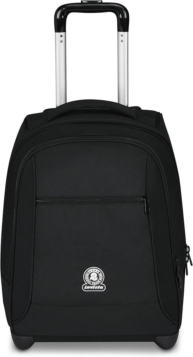 Invicta Trolley Scuola Fisso New Benin Solid, Nero, 2 in 1, Doppio Uso, Trolley e Zaino, Zaino Scuola Viaggio, Ragazzo e Ragazza