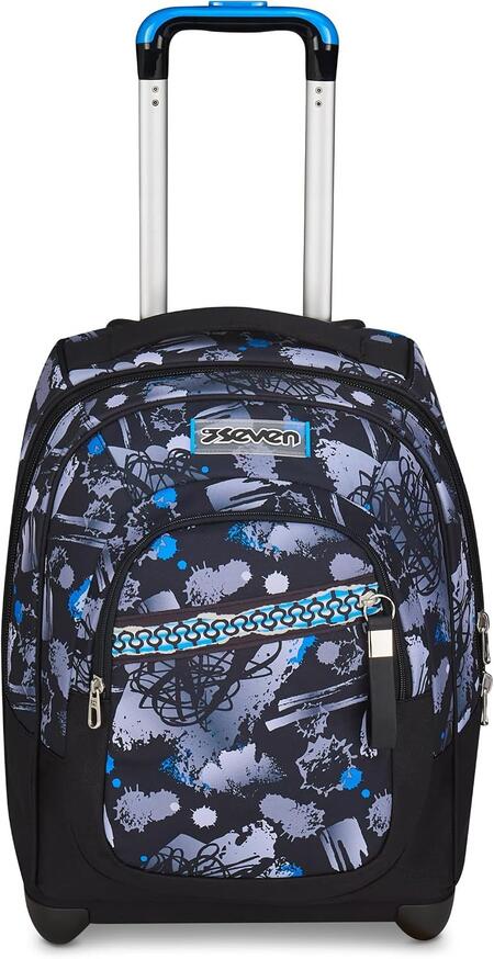 Seven Zaino Trolley, Scuola Elementare, Doppio Uso, Doppio Scomparto, Spallacci a Scomparsa, Bambino, Hue & Writes, nero/blu