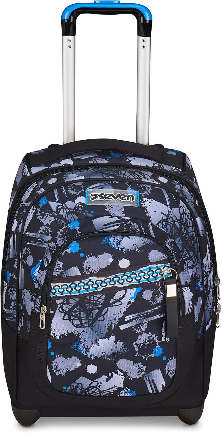 Seven Zaino Trolley, Scuola Elementare, Doppio Uso, Doppio Scomparto, Spallacci a Scomparsa, Bambino, Hue & Writes, nero/blu