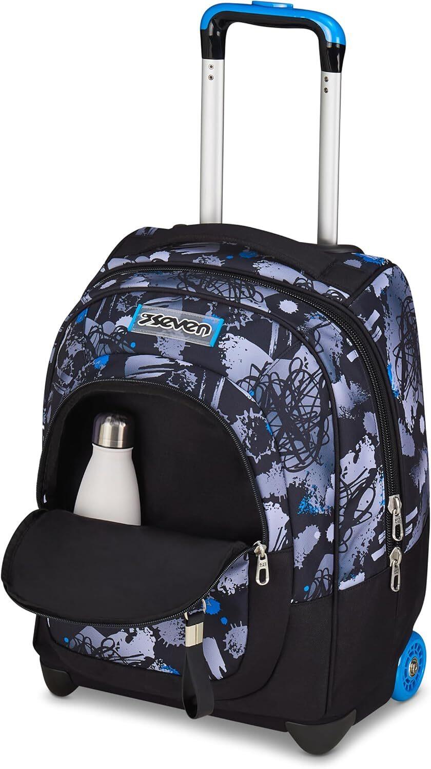 Seven Zaino Trolley, Scuola Elementare, Doppio Uso, Doppio Scomparto, Spallacci a Scomparsa, Bambino, Hue & Writes, nero/blu