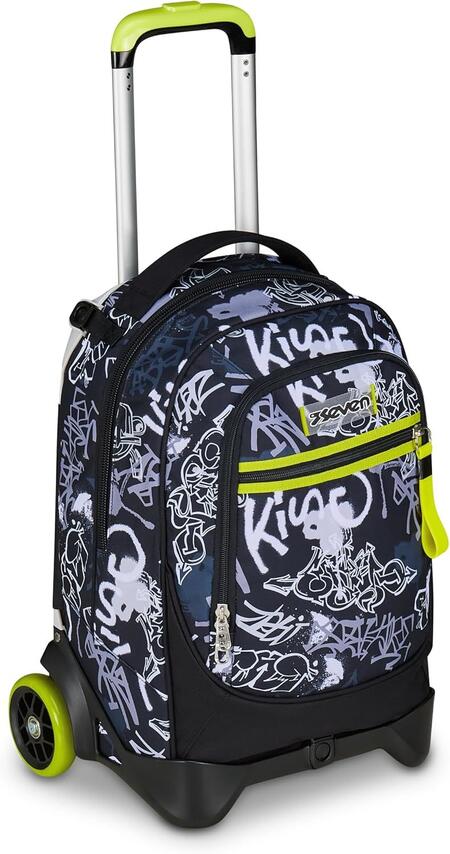 Seven Zaino Trolley Scuola Elementare Bambino, Zaino Sganciabile, Triplo Uso, New Tech, grigio/giallo