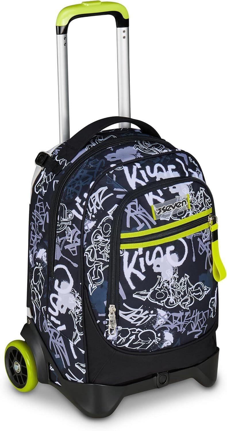 Seven Zaino Trolley Scuola Elementare Bambino, Zaino Sganciabile, Triplo Uso, New Tech, grigio/giallo