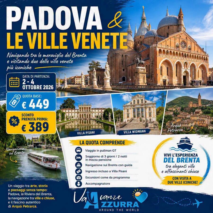 2 OTTOBRE 2026 | PADOVA & LE VILLE VENETE |TOUR 3 GIORNI  