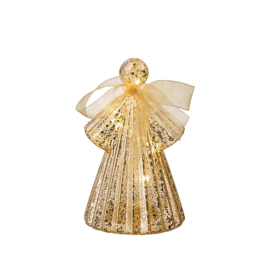 L'Oca Nera Decorazione Luminosa "Angeli di Luce" — angioletti in vetro dorato con LED, 3 misure a scelta
