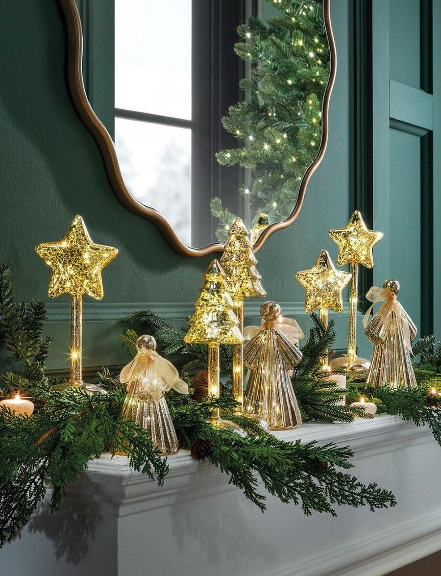 L'Oca Nera Decorazione Luminosa "Angeli di Luce" — angioletti in vetro dorato con LED, 3 misure a scelta