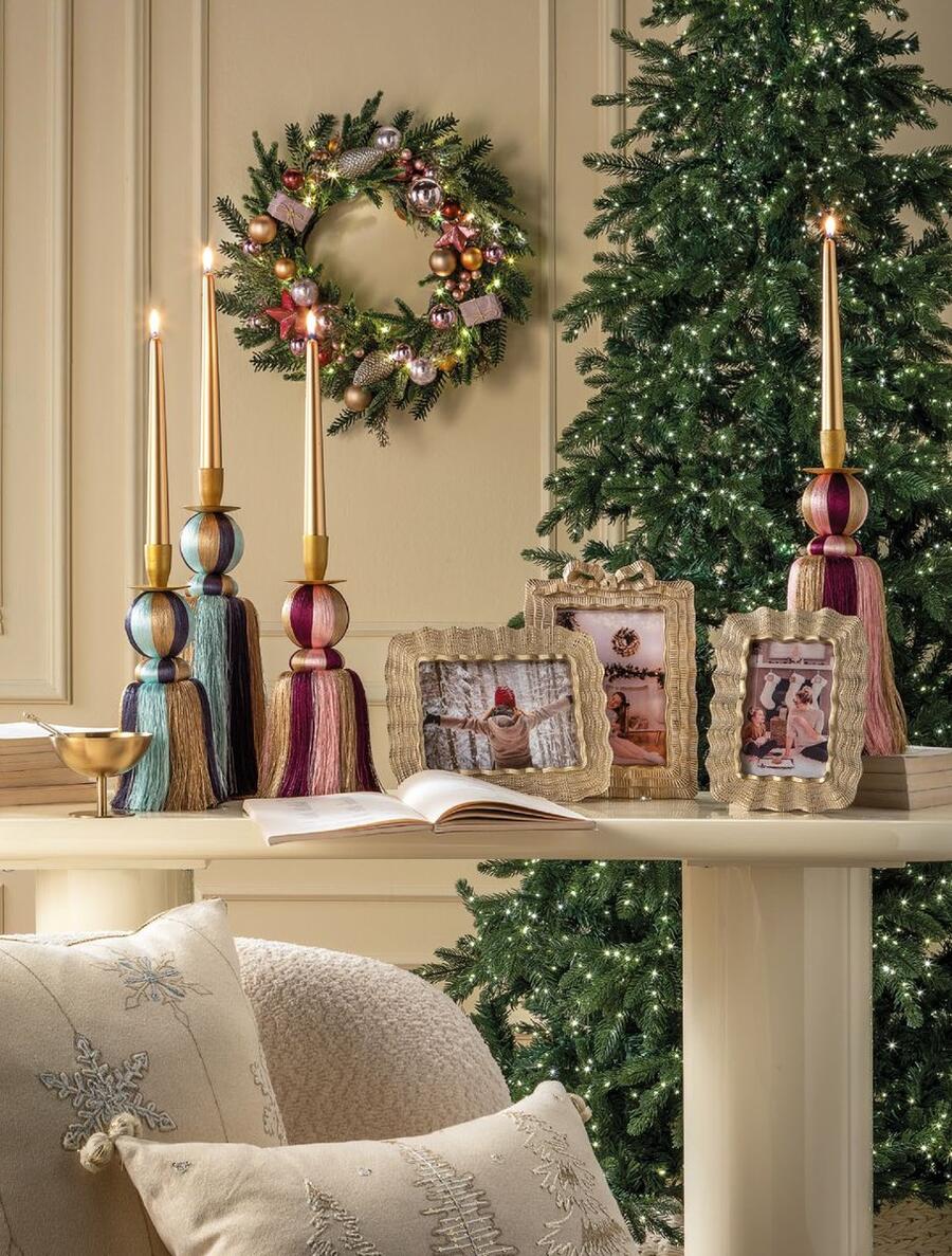 L'Oca Nera Candelabro "Stripes & Gold" — decorazione da appoggio in poliestere, 2 colori e 2 altezze