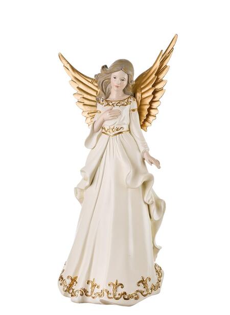 L'Oca Nera Angelo Dolci Custodi — statuina natalizia in resina e metallo con ali dorate, 32cm, 2 pose