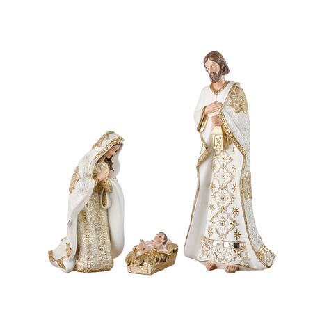 L'Oca Nera Natività Bianco & Oro — set Sacra Famiglia 3 pezzi in resina, max 44cm