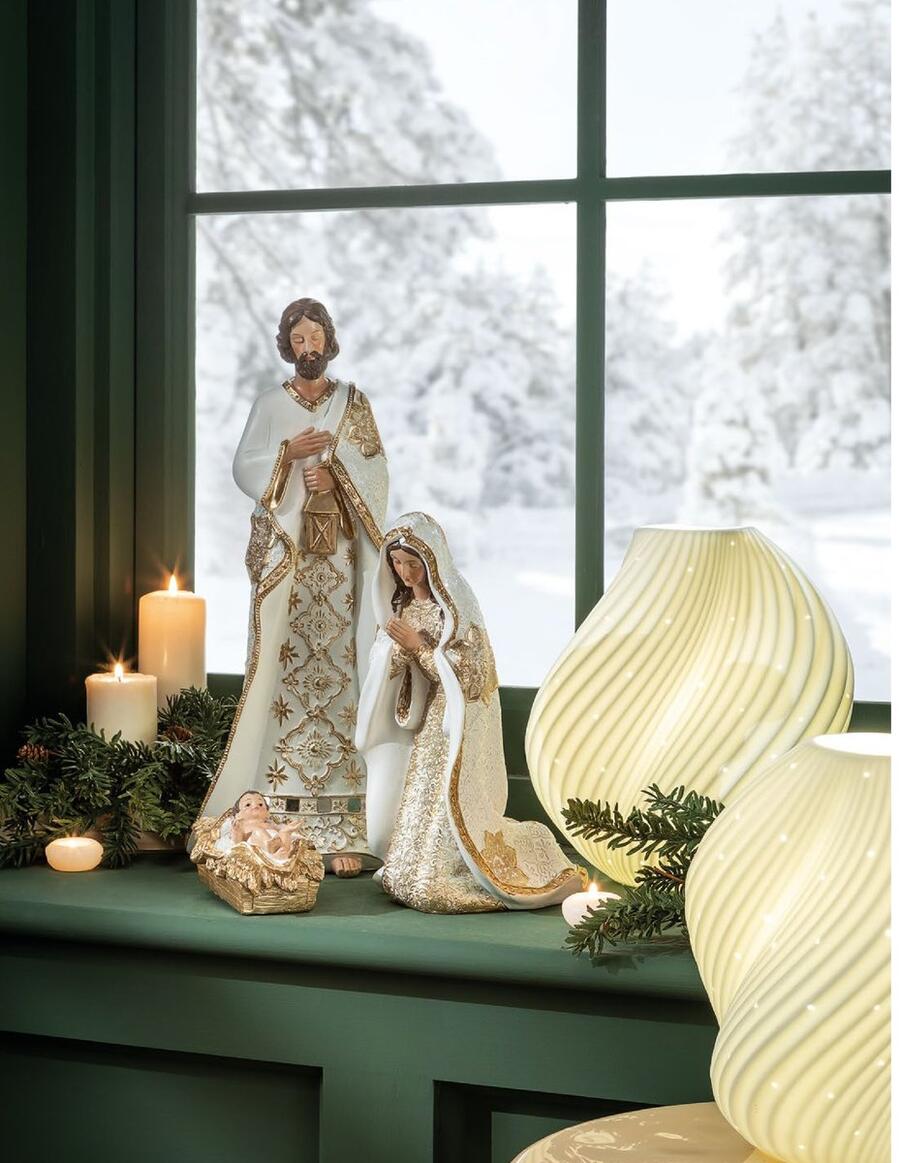 L'Oca Nera Natività Bianco & Oro — set Sacra Famiglia 3 pezzi in resina, max 44cm
