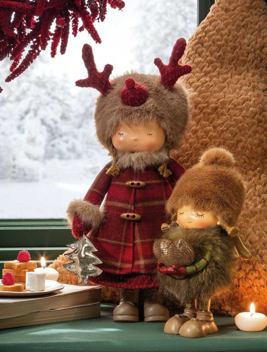 L'Oca Nera Festa nel Bosco Grande — bambine decorative natalizie in resina e pelliccia sintetica, 3 modelli